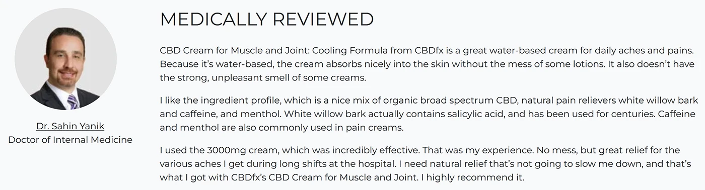 CBDfx CBD Lotion For Muscle & Joint Pain - Cooling Formula Medical Review