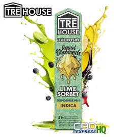 TRE House Live Rosin Liquid Diamonds Vape Pen + D8 + D9 + D10 + HHC + THCP – Lime Sorbet – Indica – 2g