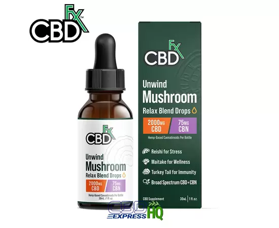 CBDfx Unwind Mushroom + CBD Drops: CBN Relax Blend, Strength: 2000mg