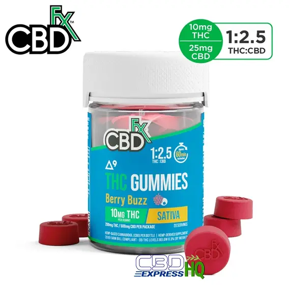 CBDfx Full Spectrum CBD + Delta-9 Gummies - Berry Buzz Sativa 10mg 20ct, Gummy Strength: 10mg D9, Size: 20ct, 2 image
