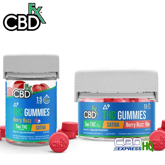 CBDfx Full Spectrum CBD + Delta-9 Gummies - Berry Buzz Sativa 5mg 40ct, Gummy Strength: 5mg D9, Size: 40ct