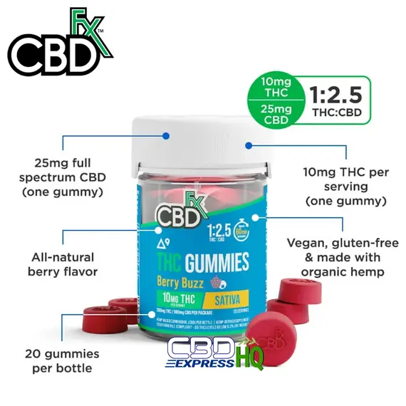 CBDfx Full Spectrum CBD + Delta-9 Gummies - Berry Buzz Sativa 10mg 20ct, Gummy Strength: 10mg D9, Size: 20ct, 3 image