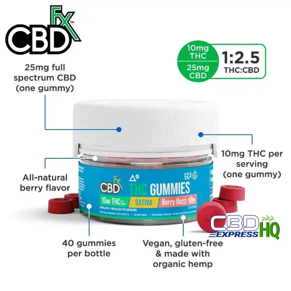 CBDfx Full Spectrum CBD + Delta-9 Gummies - Berry Buzz Sativa 10mg 40ct, Gummy Strength: 10mg D9, Size: 40ct, 3 image