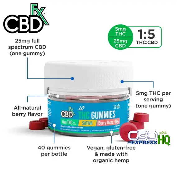 CBDfx Full Spectrum CBD + Delta-9 Gummies - Berry Buzz Sativa 5mg 40ct, Gummy Strength: 5mg D9, Size: 40ct, 3 image