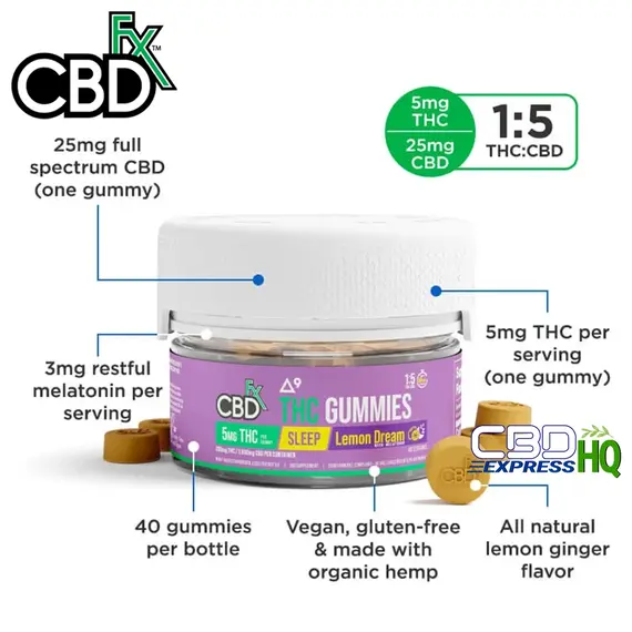 CBDfx Full Spectrum CBD + Delta-9 Gummies - Lemon Dream Indica 5mg 40ct, Gummy Strength: 5mg D9, Size: 40ct, 3 image