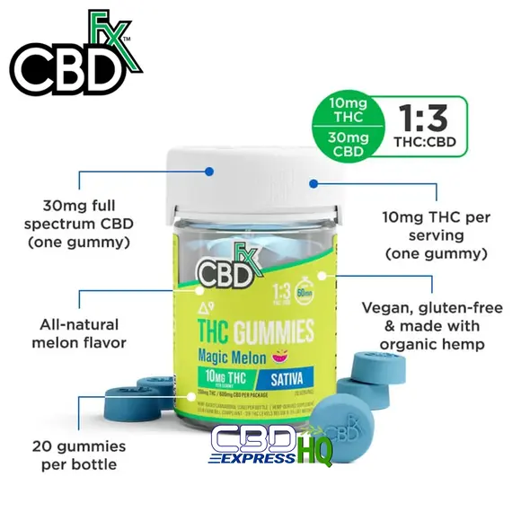 CBDfx Full Spectrum CBD + Delta-9 Gummies - Magic Melon Sativa – High Potency, Size: 20ct, 3 image