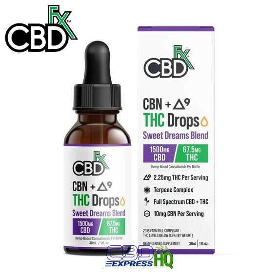 CBDfx Sweet Dreams Blend Full Spectrum CBD + CBN + Delta-9 Oil Drops 1500mg, Strength: 1500mg