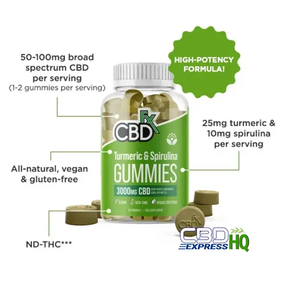 CBDfx CBD Gummies with Turmeric and Spirulina 3000mg, Gummy Strength: 3000mg, 2 image