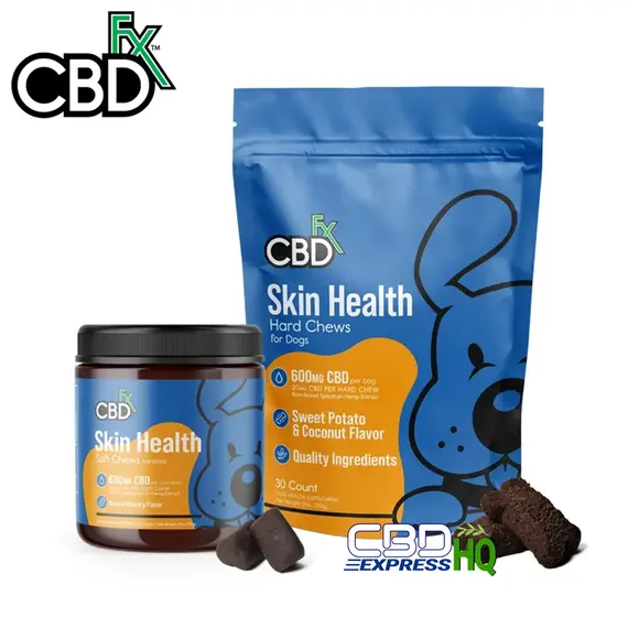CBDfx CBD Dog Treats: Skin Health Hard Chews 600mg, Chew Type: Hard Chews