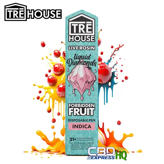 TRE House Live Rosin Liquid Diamonds Vape Pen + D8 + D9 + D10 + HHC + THCP – Forbidden Fruit – Indica – 2g