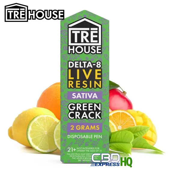 TRE House Live Resin Delta 8 Vape Pen – Green Crack – Sativa Disposable 2g