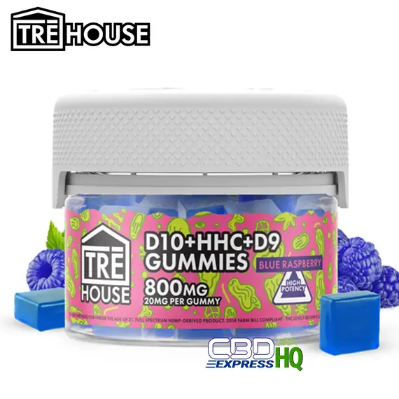 TRE House Gummies D10 + HHC + D9 – Blue Raspberry 40ct, Size: 40ct