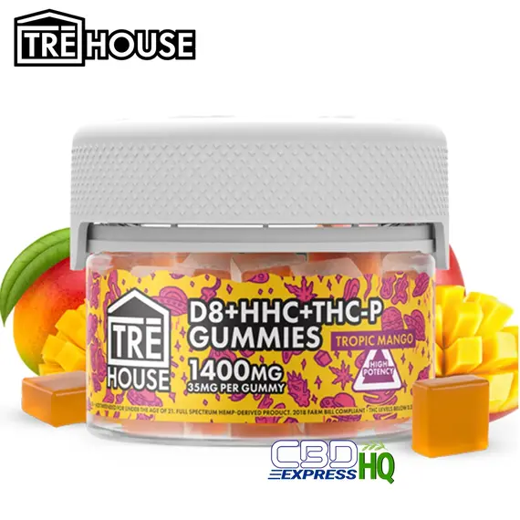 TRE House CBD Gummies + D8 + HHC + THCP – Tropic Mango 40ct, Size: 40ct